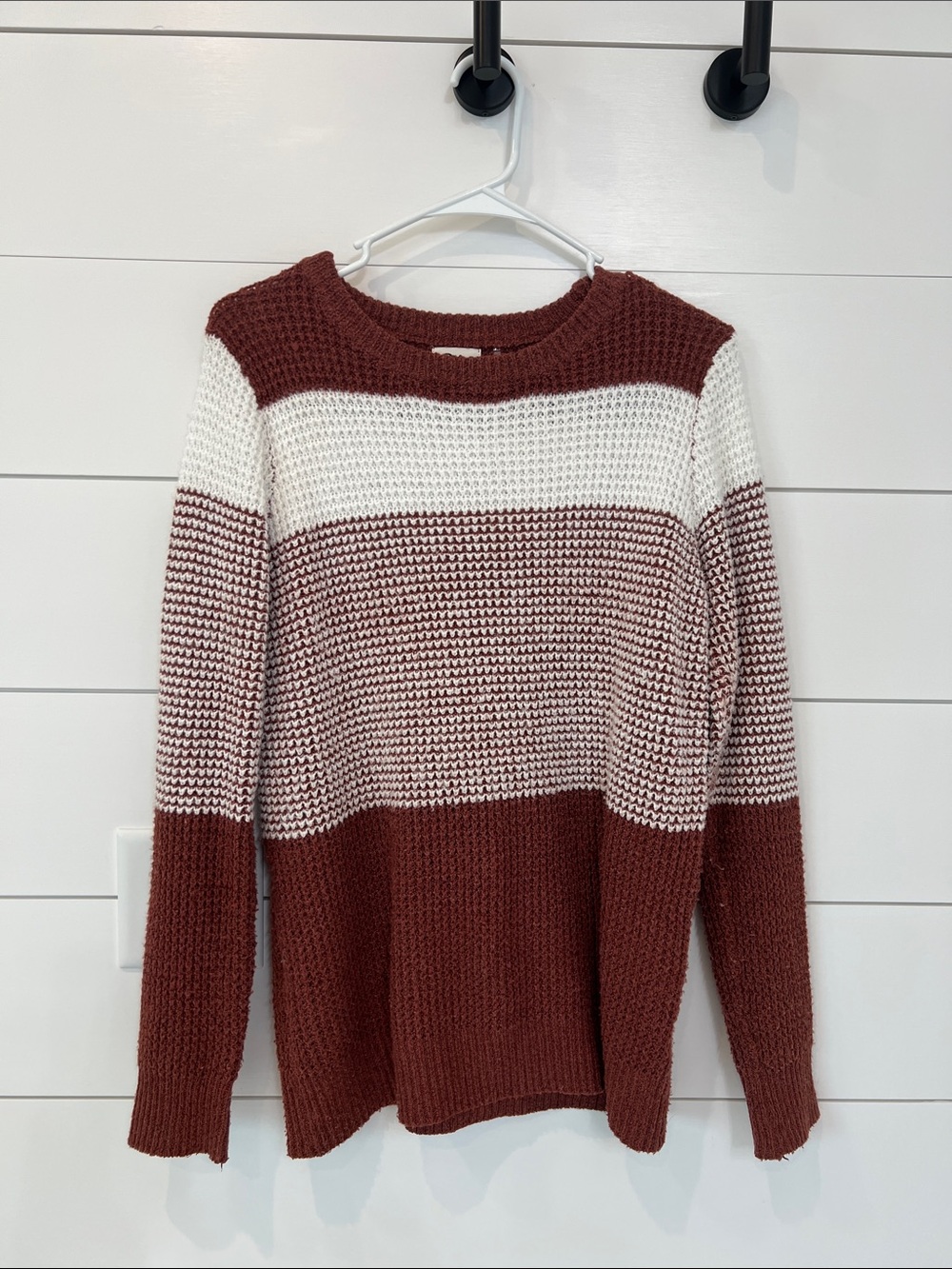 Pulse Rust and White Striped Crewneck Sweater